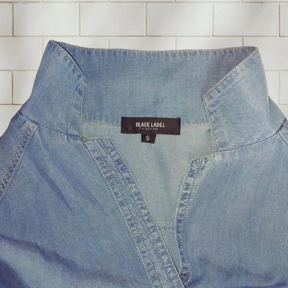 BLACK MARKET Denim Tencel Jumpsuit Romper Elastic Waist Medium Loose Fit - Picture 8 of 11